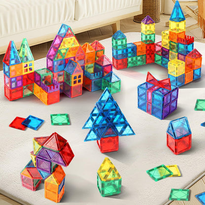 100PCS Magnetic Tiles Kids Toys - Magnetic Building Blocks STEM Magnet Building Set Preschool Learning Magnet Toys for Kids Ages 3-5 4-8, Sensory Montessori Toy for Toddlers 3+ Year Old Boys Girls