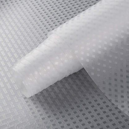 HooTown Refrigerator, Fridge Shelf Liners and Drawer Mats 11.8 Inch Wide x 393.7 Inch Long, Non Adhesive EVA Plastic Washable Waterproof Pads for Kitchen Cabinet, Pantry Closet, Cupboard, Clear