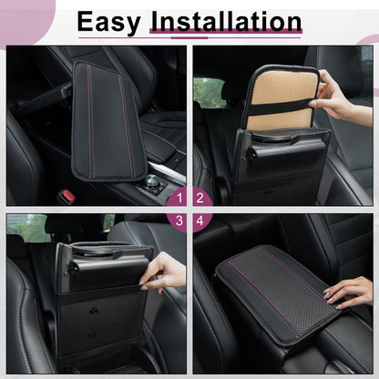 Amiss Car Center Console Pad, Universal Waterproof Car Armrest Seat Box Cover, PU Leather Auto Armrest Cover Protector，Vehicle Interior Accessories fits SUV/Truck/Car (Black-Pink)