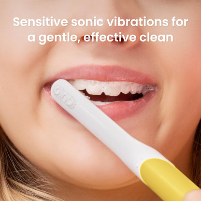Quip Sonic Toothbrush for Kids with Timer - Includes Extra Brush Head and Travel Cover Mount - Electric, Soft Bristle Refill Head, Rubber Handle, 3 Month Battery Life - Travel Toothbrush - Blue