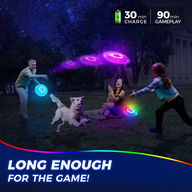 Fortikpo Glow in the Dark LED Flying Disc - 7 Dynamic Modes, 7 Colors, IP65 Waterproof, Perfect Birthday & Camping Gift for Men/Boys/Teens/Kids - Outdoor Games & Cool Toys, 175g