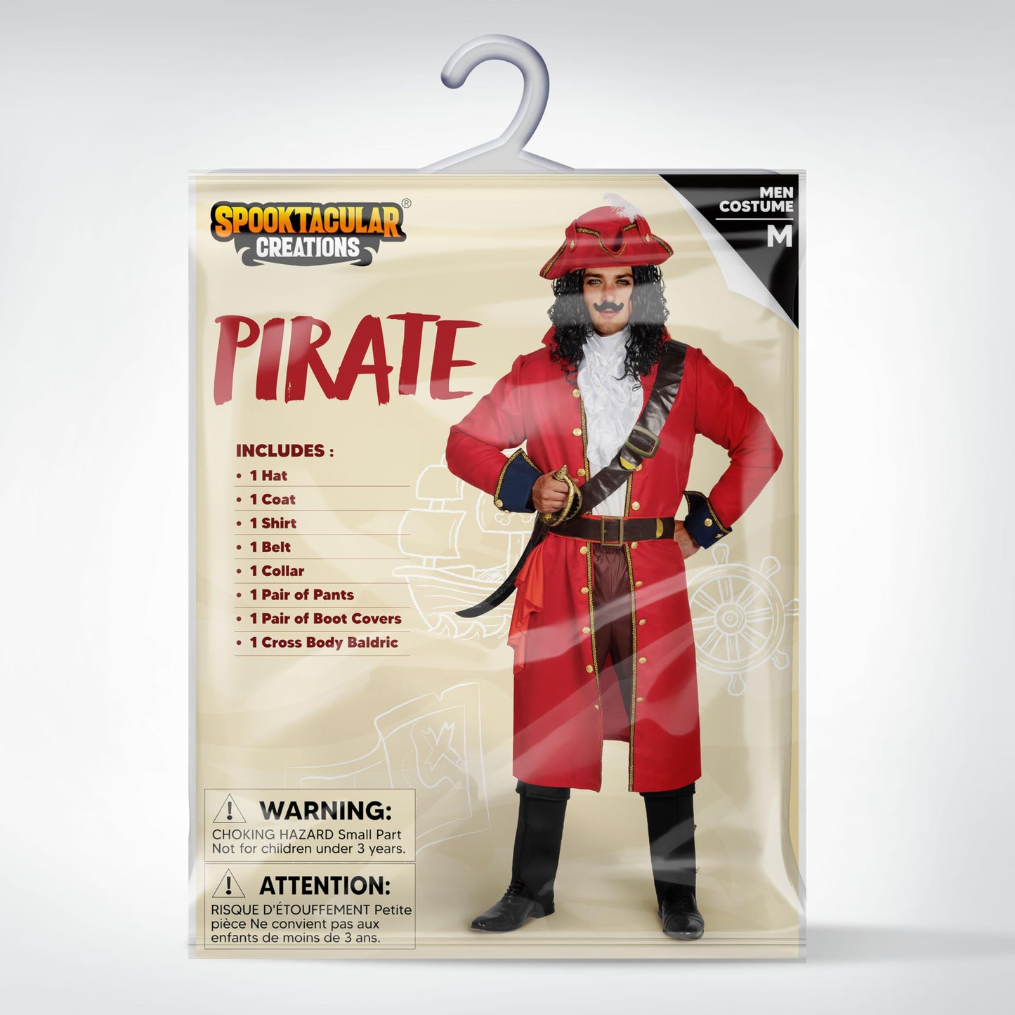 Spooktacular Creations Mens Pirate Captain Costume Set, Red Deluxe Captain Outfit for Adult Halloween Dress Up Party Cosplay (XX-Large)
