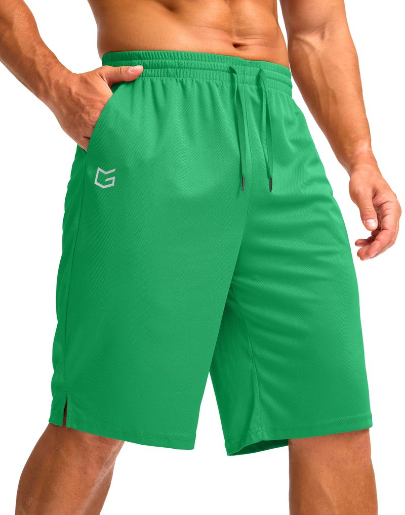 G Gradual Men's Athletic Shorts with Pockets 9" / 11" Long Basketball Shorts Lightweight Quick Dry Gym Workout Shorts for Men(Green,M)