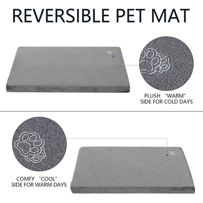 EMPSIGN Stylish Dog Bed Mat Dog Crate Pad Mattress Reversible (Cool and Warm), Water Proof Linings, Removable Machine Washable Cover, Firm Support Pet Crate Bed for Small to XX-Large Dogs, Grey