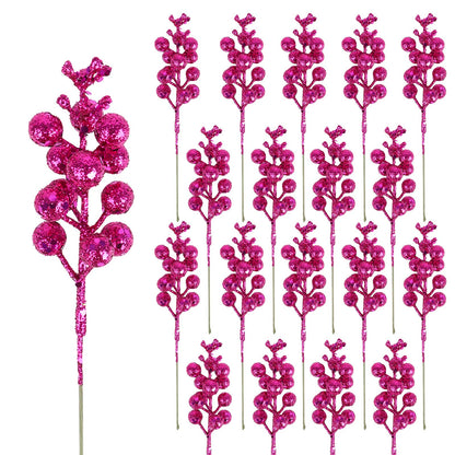 DIYASY Glitter Berry Stems for Christmas Tree Ornaments,20Pcs Red Violet Picks and Sprays Artificial Branches Xmas Tree Filler Holiday Wreath Garland Decorations Home Décor 7.8 Inch