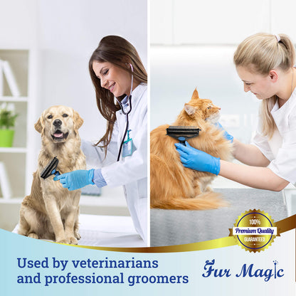 Fur Magic Deshedding and Dematting Comb Double Sided Undercoat Rake Pet Grooming Brush Removing Mats, Knots & Tangles for Dogs and Cats with Long and Medium Hair, Blue