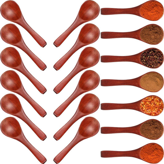 30 Pcs Small Wooden Spoons, 3. 5 Inch Mini Wood Natural Spoons for Jars Tasting Condiments Salt Sugar Coffee Tea Honey Spices, Tiny Wooden Teaspoons for Kitchen Supplies(Dark Brown)