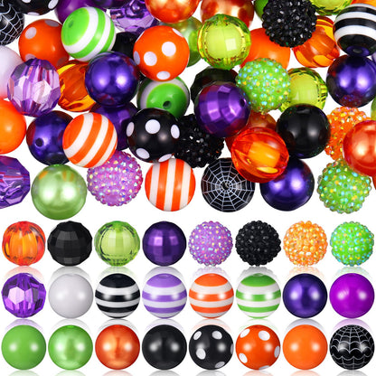 Sasylvia 100 Pcs 20 mm Halloween Rhinestone Bubblegum Bulk Shine Disco Ball Plastic Chunky Loose Round Spacer Beads for Pens Beadable Keychains DIY Project Making Supplies
