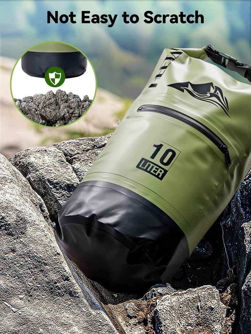 HEETA Waterproof Dry Bag with Front Zippered Pocket for Women Men, Roll Top Lightweight Dry Storage Bag Backpack for Travel, Kayaking, Boating, Rafting, Camping, Hiking & Beach (Green, 10L)