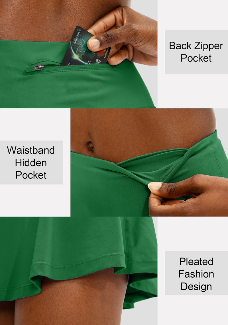 SANTINY Pleated Tennis Skirt for Women with 4 Pockets Women's High Waisted Athletic Golf Skorts Skirts for Running Casual (Green_L)