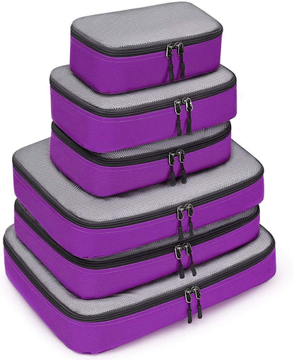 G4Free 3pcs/4pcs/6pcs/7pcs/9pcs Packing Cubes Suitcase Organiser Packing Bags Luggage Organiser Value Set for Travel Home Storage ((1S+2M+2L+1XL)-6PC, Purple)