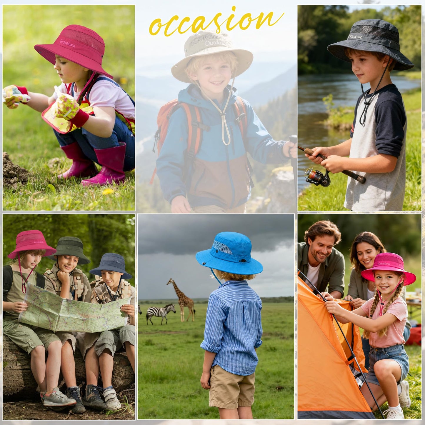 Zando 2 Pack Outdoor Kids Sun Hat UPF 50+ Waterproof Breathable Wide Brim Bucket Hat for Boys Girls Quick Dry Windproof Adjustable Chin Strap Summer Beach Fishing Travel Khaki Beige 5-13 Years