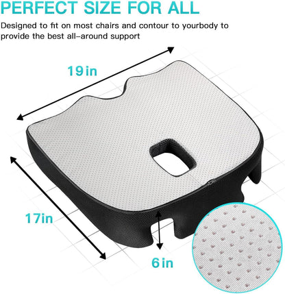 Benazcap X Large Memory Seat Cushion for Office Chair Pressure Relief Sciatica & Tailbone Pain Relief Memory Foam Firm Coccyx Pad for Long Sitting, for Office Chair, Gaming Chair and Car Seat Upgrade