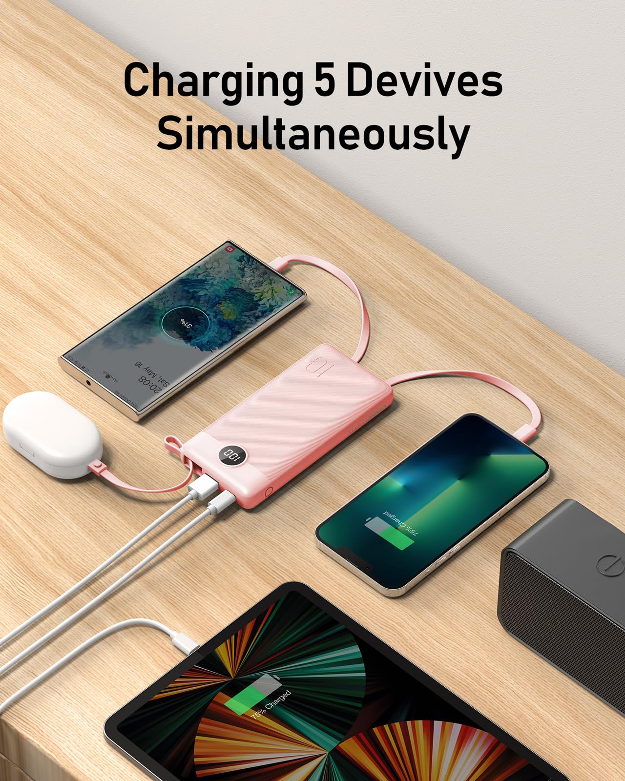 VEEKTOMX Portable Charger Built-in Cables, Power Bank for iPhone, Fast Charge USB C Battery Pack Travel Essentials Powerbank Compatible with iPhone 17/16/15/14, Samsung S25/24