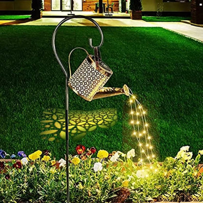 Solar Watering Can Lights, LED Solar Lantern String Light Outdoor Garden Waterproof Hollowed-Out Retro Metal Water Can Lights, for Garden Patio Yard Pathway Lantern Plant Decoration(with Bracket)