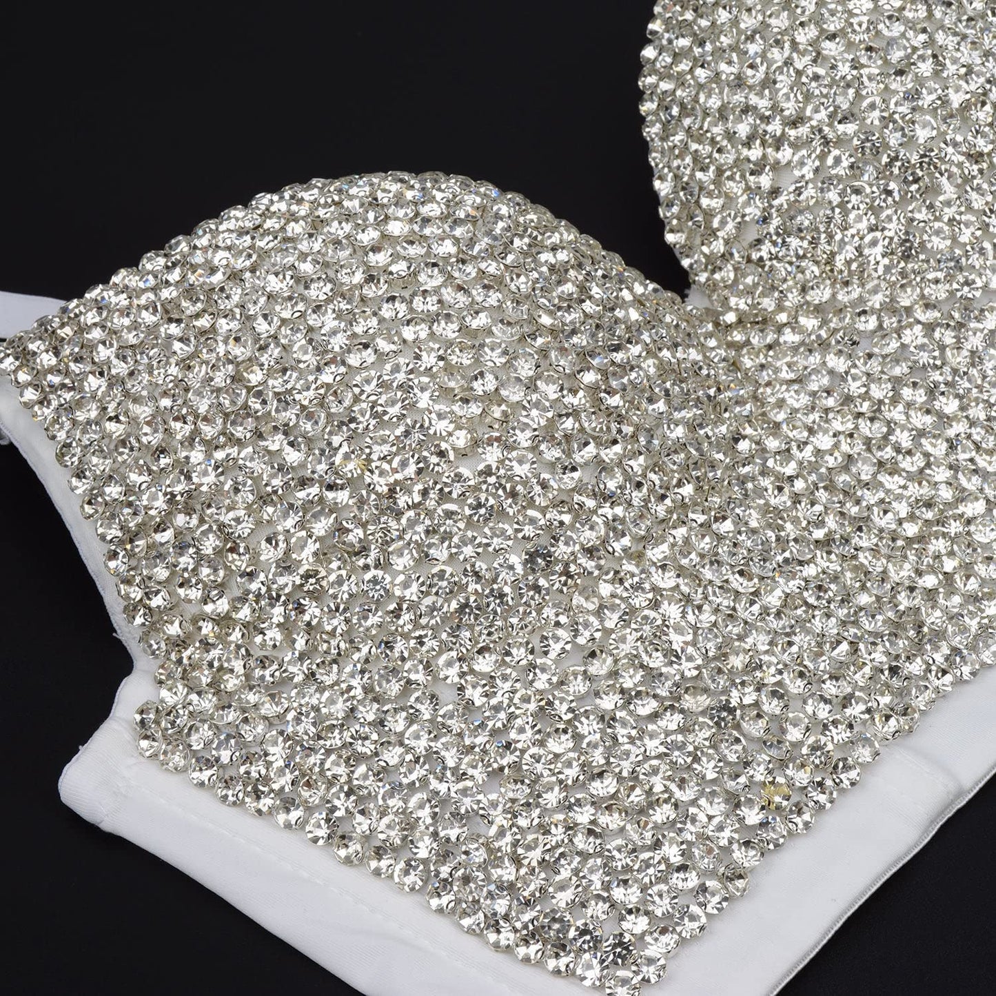 ELLACCI Women's Rhinestone Diamond Push up Bustier Crop Top Sexy Punk Corset Bra White Medium