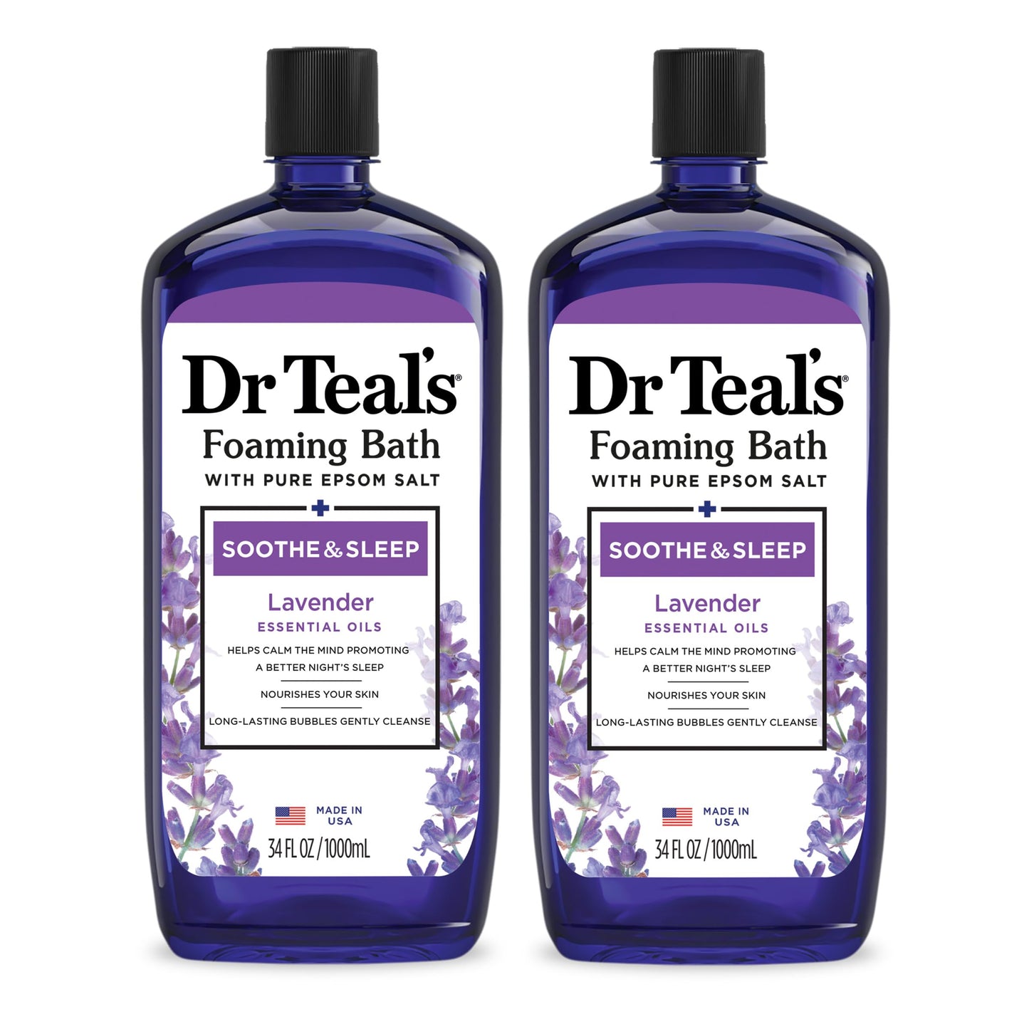 Dr Teal's Foaming Bath with Pure Epsom Salt, Relax & Relief with Eucalyptus & Spearmint, 34 fl oz (Pack of 2)