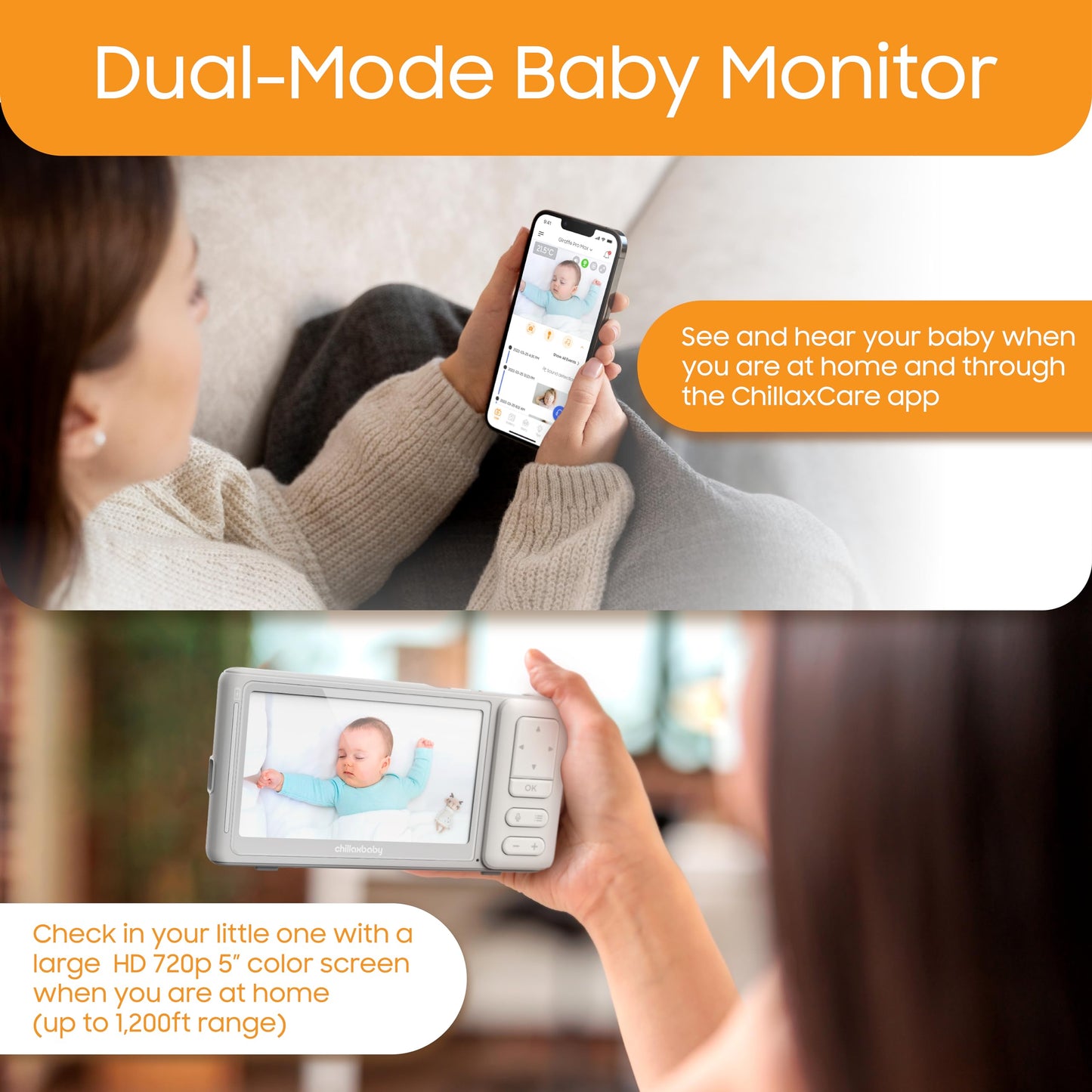 CHILLAX Giraffe Pro Max Baby Monitor – Video Baby Monitor with Full HD 1080p Camera and 5” 720P Video Parent Unit, Privacy Protection Switch, Auto Dimming LED, Gooseneck, 2-Way Audio, Night Vision