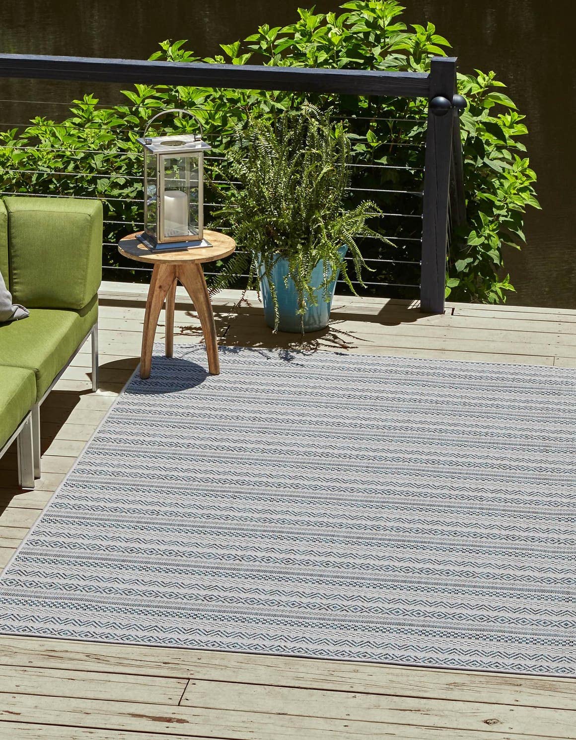 Unique Loom Outdoor Striped Collection Area Rug - Maia (6' 1" x 9' Rectangle, Teal/Ivory)