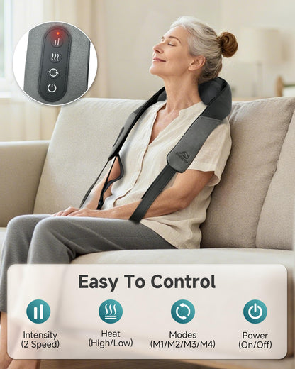 Snailax Neck Massager for Pain Relief Deep Tissue, Neck Massage with Heat, Cordless Massager for Back and Shoulder Pain, Deep Kneading Back Massager, Gift for Mom Dad