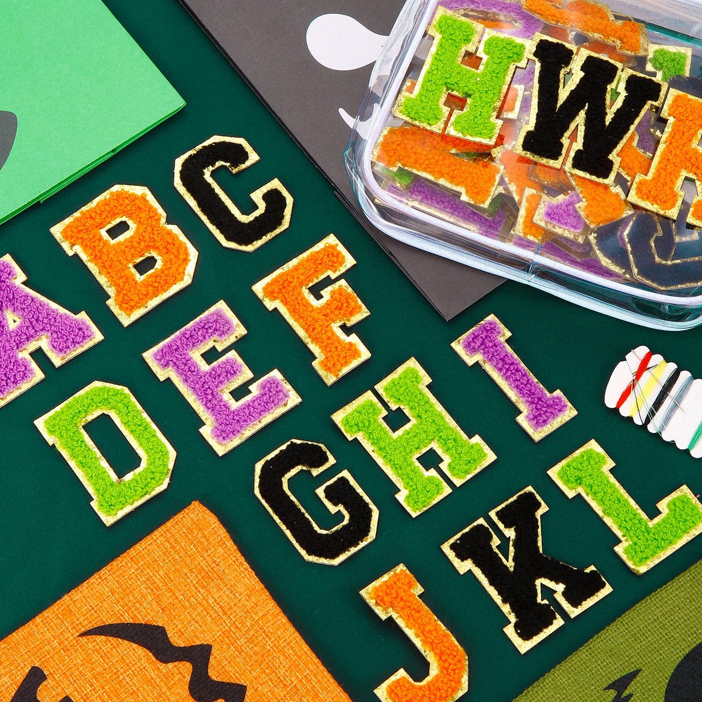 52 Pcs Halloween Patches Chenille Letter Patches Self Adhesive for Clothing,A-Z Varsity Letter Stickers Embroidered Sew on Repair Patches for Jackets Hats Backpacks