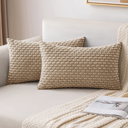 MIULEE Pack of 2 Decorative Throw Pillow Covers 18x18 Inch Soft Boho Striped Textured Corduroy Pillow Covers Modern Farmhouse Home Decor for Couch Bed Sofa Living Room Cream White