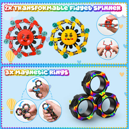 15 Pack Fidget Toys Bulk For Adults Kids Age 5-7, 8-12, Quiet Figette For Classroom ADHD Tools Calm Down Sensory Autism Stress Anxiety Item Autistic Fidgets Set School Party Favors Gifts Box For Teens
