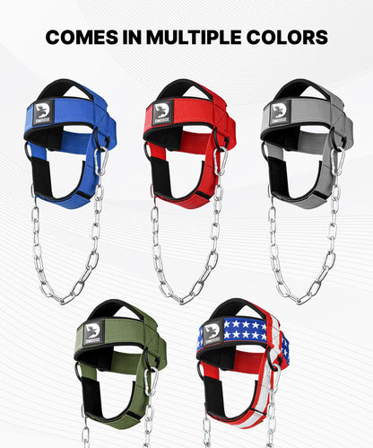 DMoose Fitness Neck Harness for Weight Lifting - Adjustable Head & Chin Strap with 30" Heavy Duty Steel Chain - Neck Exerciser, Trainer & Strengthener to Support Injury Recovery & Intense Workouts