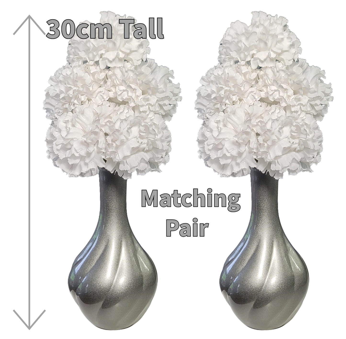 Flourish Vase with Artificial Flowers - Silver Grey and White, Pre-Arranged - Perfect for Home Decor and Living Room Decoration, Bedroom or Bathroom Ornament