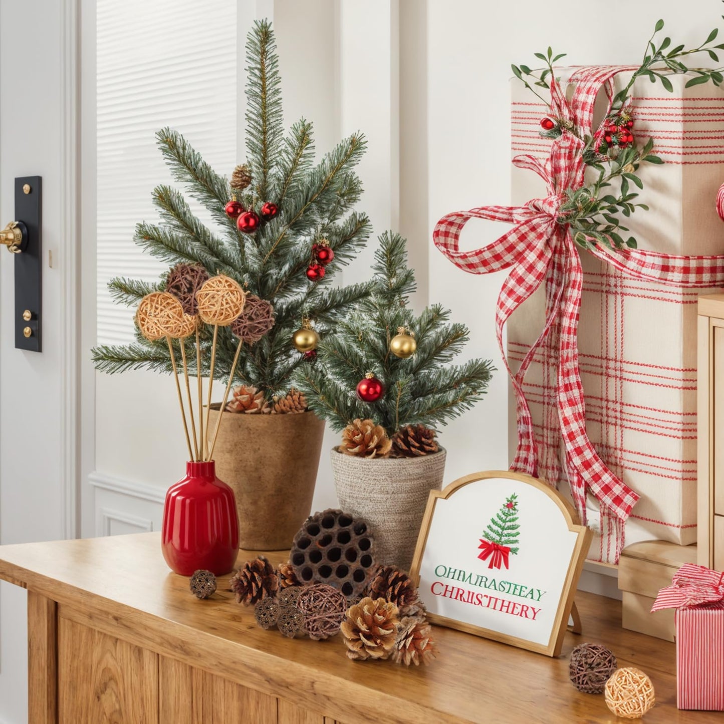 DomeStar 38PCS Christmas Pine Cone Set, Artificial Acorns Berry Craft and Natural Pinecones Ornament Pine Picks Fake Fruit Decor Fall Decorating Kit