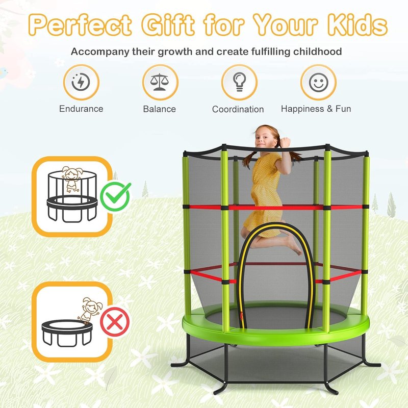 GYMAX Toddler Trampoline - 55” Kids Trampoline with Safety Enclosure Net & Seamless Jumping Mat | ASTM Approved for Indoor/Outdoor Fun