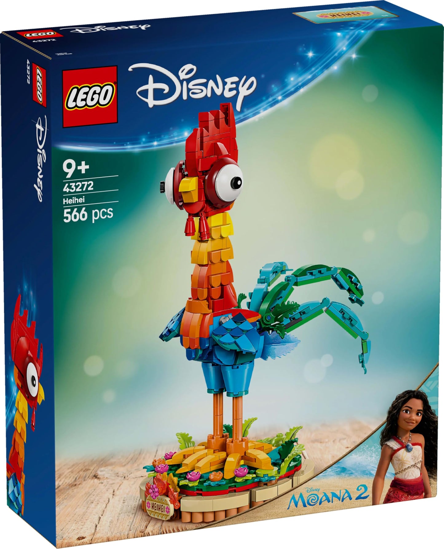 LEGO | Disney Moana 2 Heihei Building Toy - Play and Display Animal Figure with a Rotating Head, Posable Wings & Tail Feathers plus a Stand - Birthday Gift for 9+ Year Old Girls - 43272