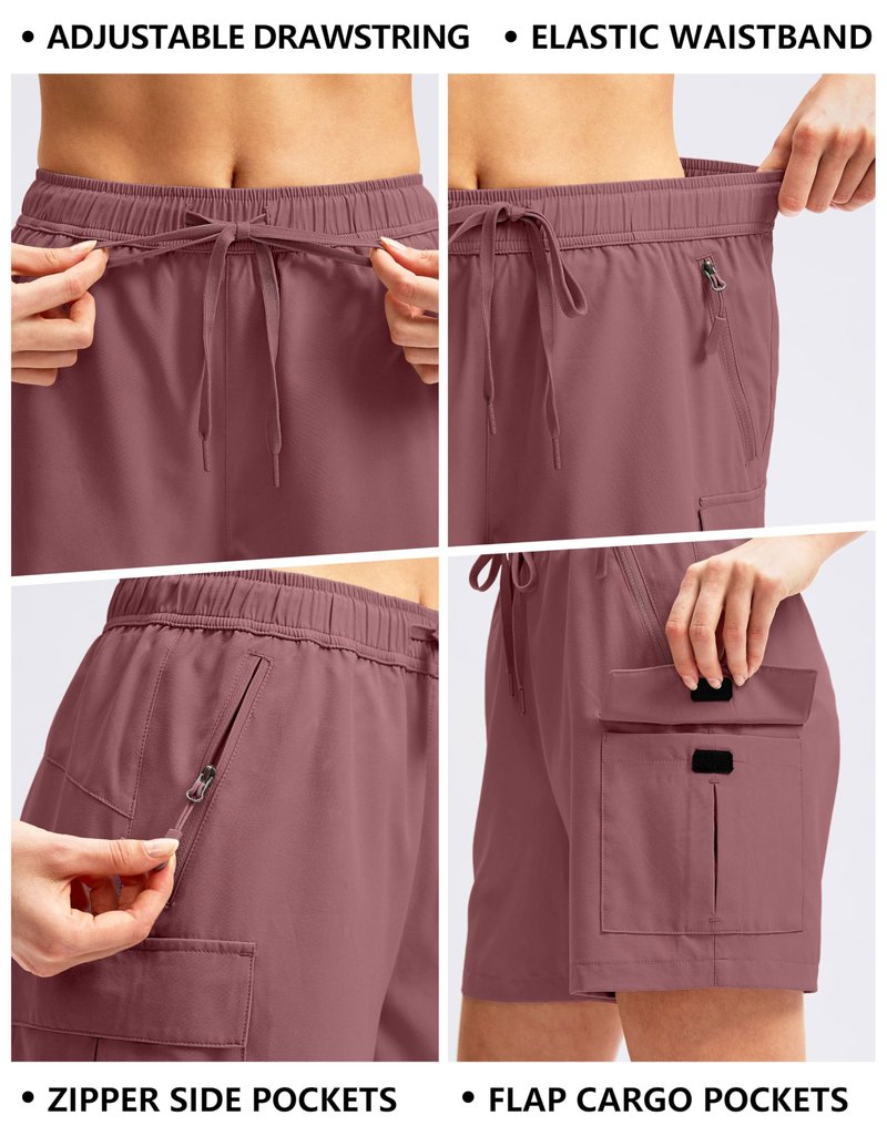SANTINY Women's 5''/ 7''/9'' Hiking Cargo Shorts Quick Dry Lightweight Summer Shorts for Women Athletic Golf Zipper Pockets(Dusty Pink_L)