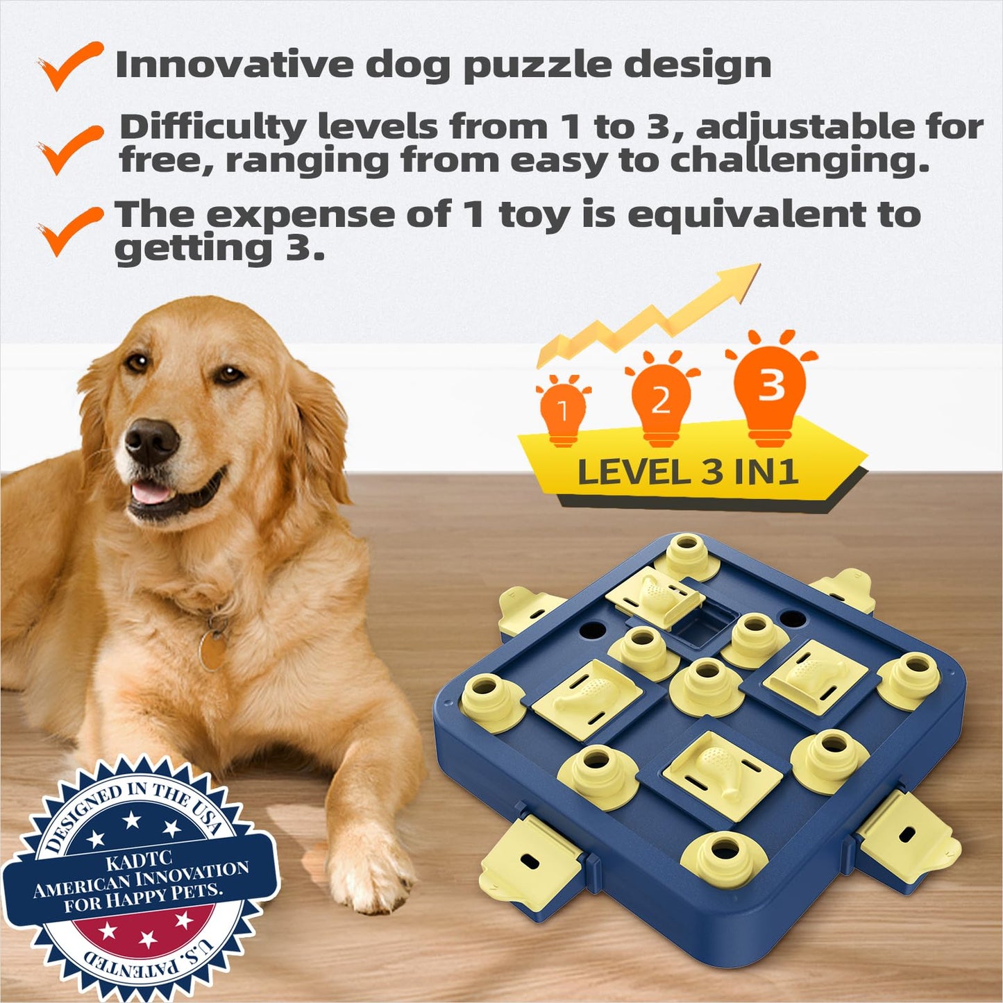 KADTC Dog Chess Puzzle Toy Level 3 in 1 for Small/Medium/Large Dogs Smart Mind Stimulating Game Puppy Brain Stimulation Cognitive Enrichment Toys Keep Them Busy Boredom Interactive Treat Food Puzzles