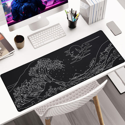 ALOANES Waterproof Mouse Pad, XL Gaming Keyboard Pad with Anti-Slip Base, Grain Jacquard Surface, Extend Desk pad for Gamer, Office & Home, Sea Wave Mousepad 31.5''x 11.8''x 0.12''