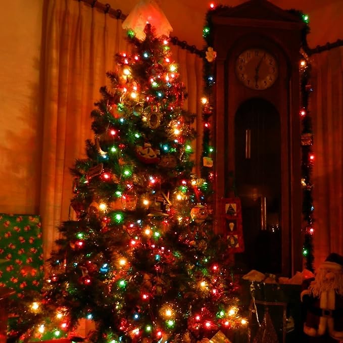 NEROSUN Multi-Colored Battery Operated Christmas Lights, 2 Pack Total 100LED 32FT Waterproof String Christmas Tree Lights with 8 Modes, Xmas Decorations for Indoor Outdoor Yard Wedding Home Decor