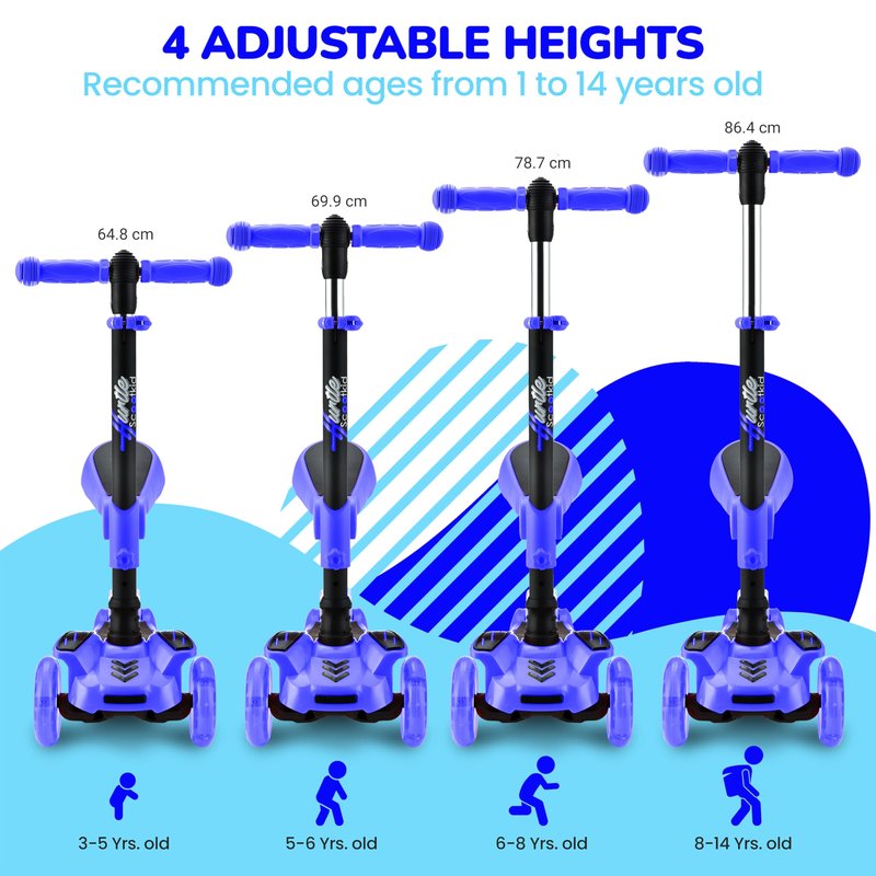 Hurtle 3 Wheeled Scooter for Kids - 2-in-1 Sit/Stand Child Toddlers Toy Kick Scooters w/ Flip-out Seat, Adjustable Height, Wide Deck, Flashing Wheel Lights, Great for Outdoor Fun -(Blue)