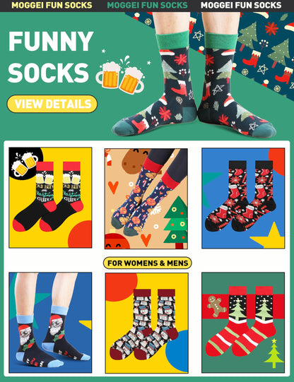 MOGGEI Funny Christmas Socks Fun Cozy Crazy Cute Novelty Fashion Gift Breathable Cotton Boot Socks Stocking Stuffers(Christmas Style(12 Pairs),L)