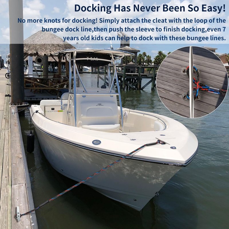 Botepon Bungee Dock Lines for Boats, Quick Connect No Knots, Shock Absorbing Mooring Lines, Boating Gifts for Men, Boat Accessories for Pontoon, Bass Boat, Jet Ski