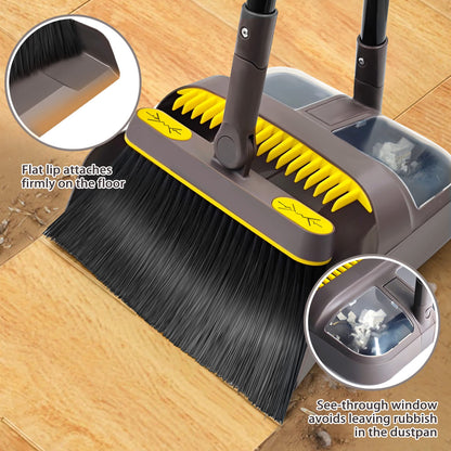 JEHONN Dustpan and Brush Set with 138 CM Long Handle, Tall Sweeping Broom with 180 Degree Swivel Head, Unique Garden Dust Pan with Comb Teeth for Indoor Outdoor Home Lobby Kitchen Office Room