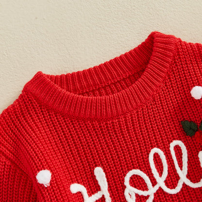 FYBITBO Baby Christmas Sweater Newborn Infant Girl boy Knit Sweater Romper Pullover Sweatshirt Onesie Fall Winter Clothes (Red Holly Jolly,0-3 Months)