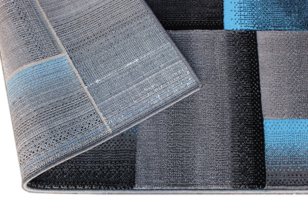 Masada Rugs, Modern Contemporary Area Rug, Blue Grey Black (8 Feet X 10 Feet)