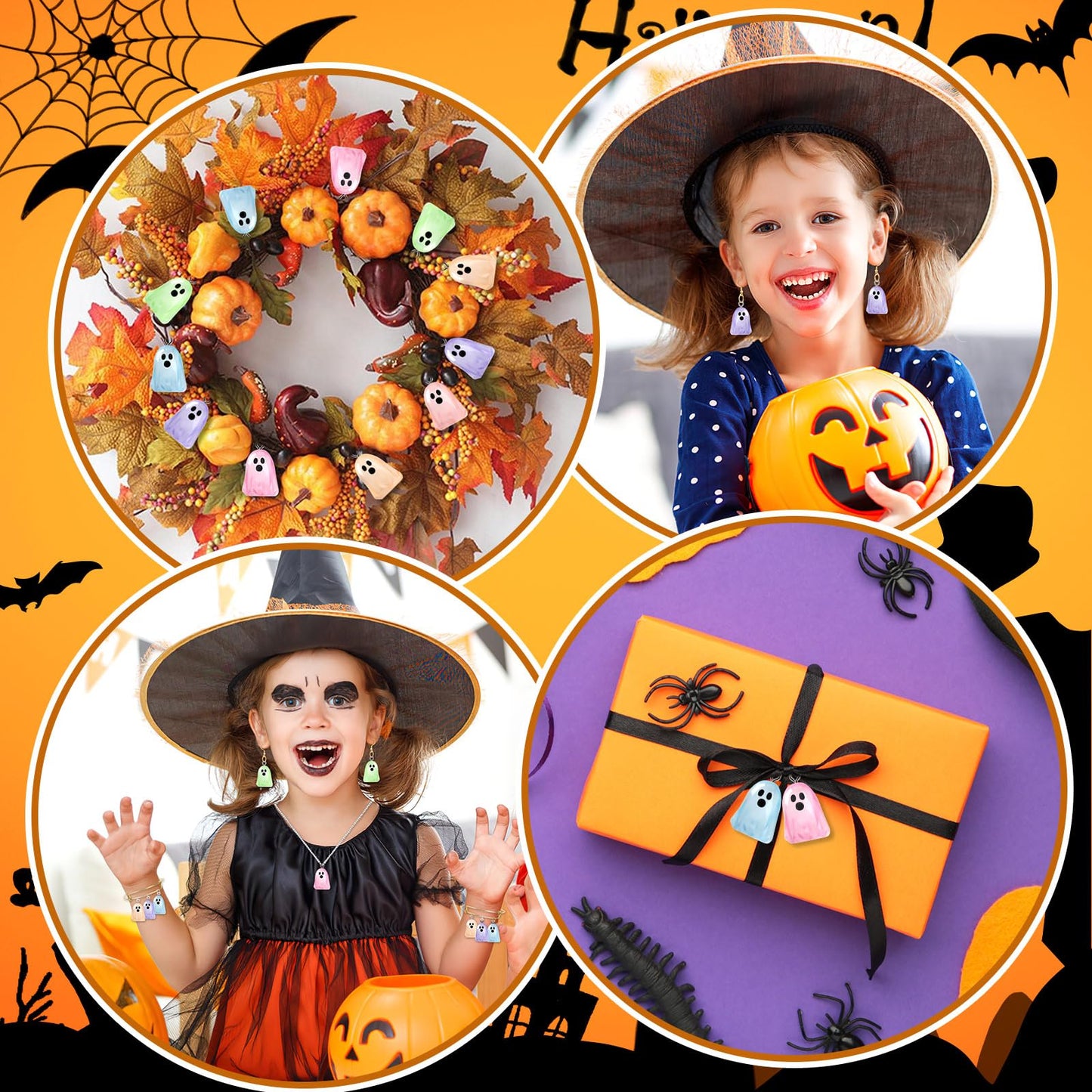 Augshy 64 Pcs Halloween Ghost Charms, Resin Ghost Charms Luminous Ghost Beads Halloween Pendant Bulk Glow in The Dark Ornament for DIY Bracelet Necklace Earrings Jewelry Making Accessories Decorations