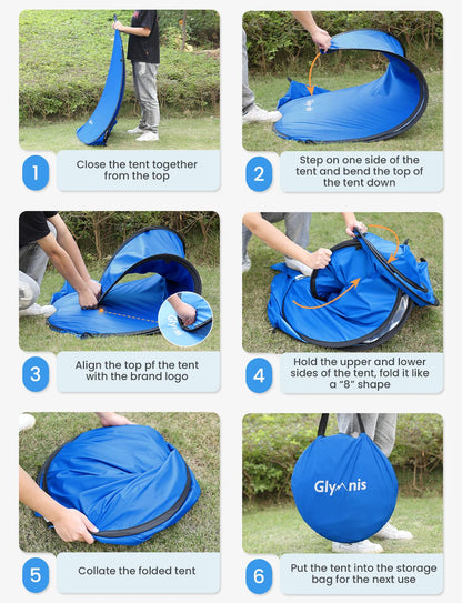 Glymnis Pop Up Beach Tent Instant Portable Sun Shade Shelter (S) 1-2 Persons UPF 50+ with Extendable Floor Zipper Door Automatic Easy Up Tent