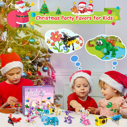 Ciesa Christmas Party Favors for Kids, 24 Packs Animal Insect Building Blocks Goodie Bag Stuffers Classroom Prizes, Birthday Party Favors Stocking Stuffers Christmas Valentines Day Gifts for Kids