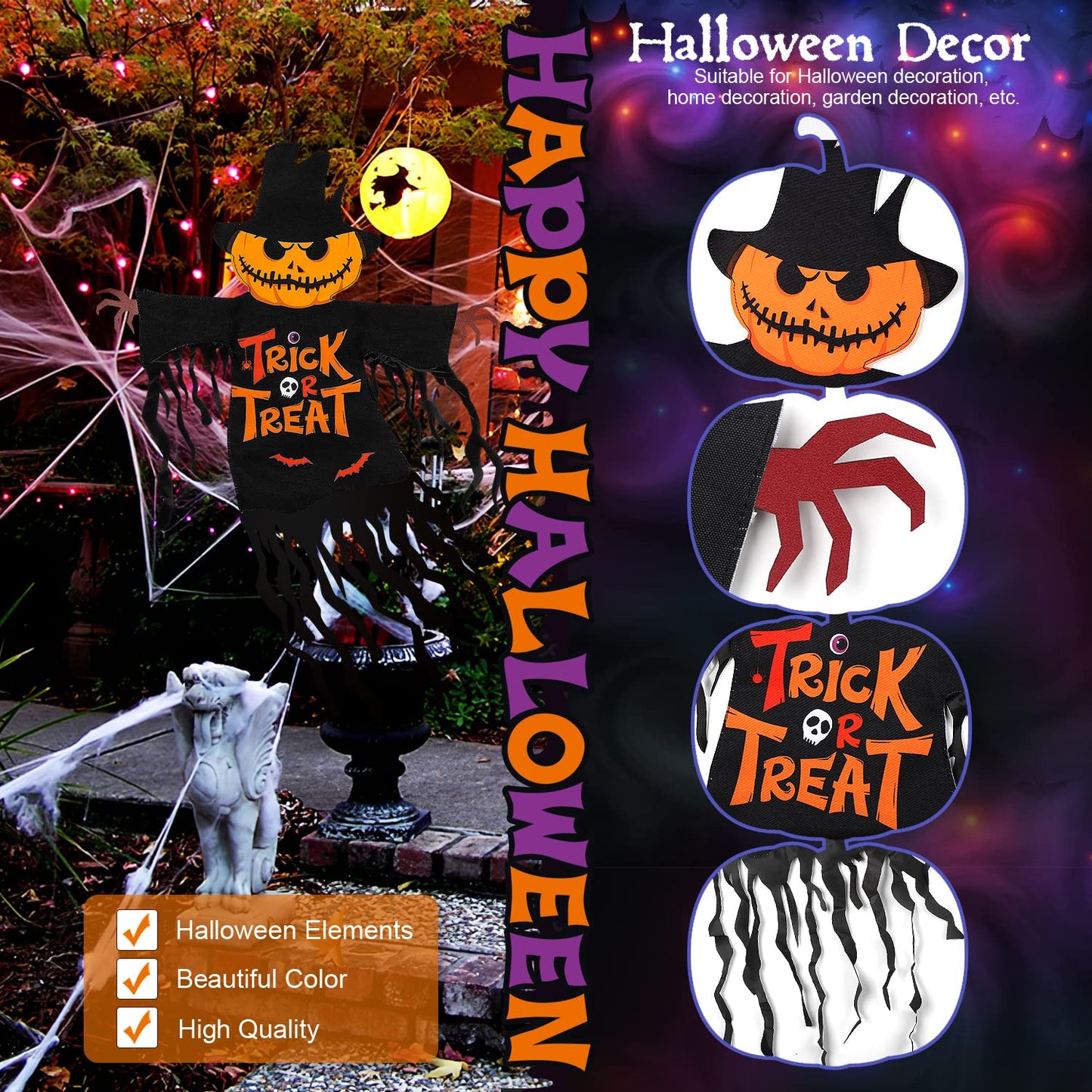 Halloween Garden Flag Outdoor Decorations for Outside Double-Sided Printed, Pumpkin Ghost Winter Yard Flags House Yard Seasonal Decoration 22 x 23 Inch Treat or Trick