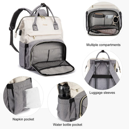 LOVEVOOK Laptop Backpack Women 15.6 inch, Work Bags for Womens, School Computer Bag with USB Port for Business College Travel, Rucksack for Teacher Nurse,BeigeGrey