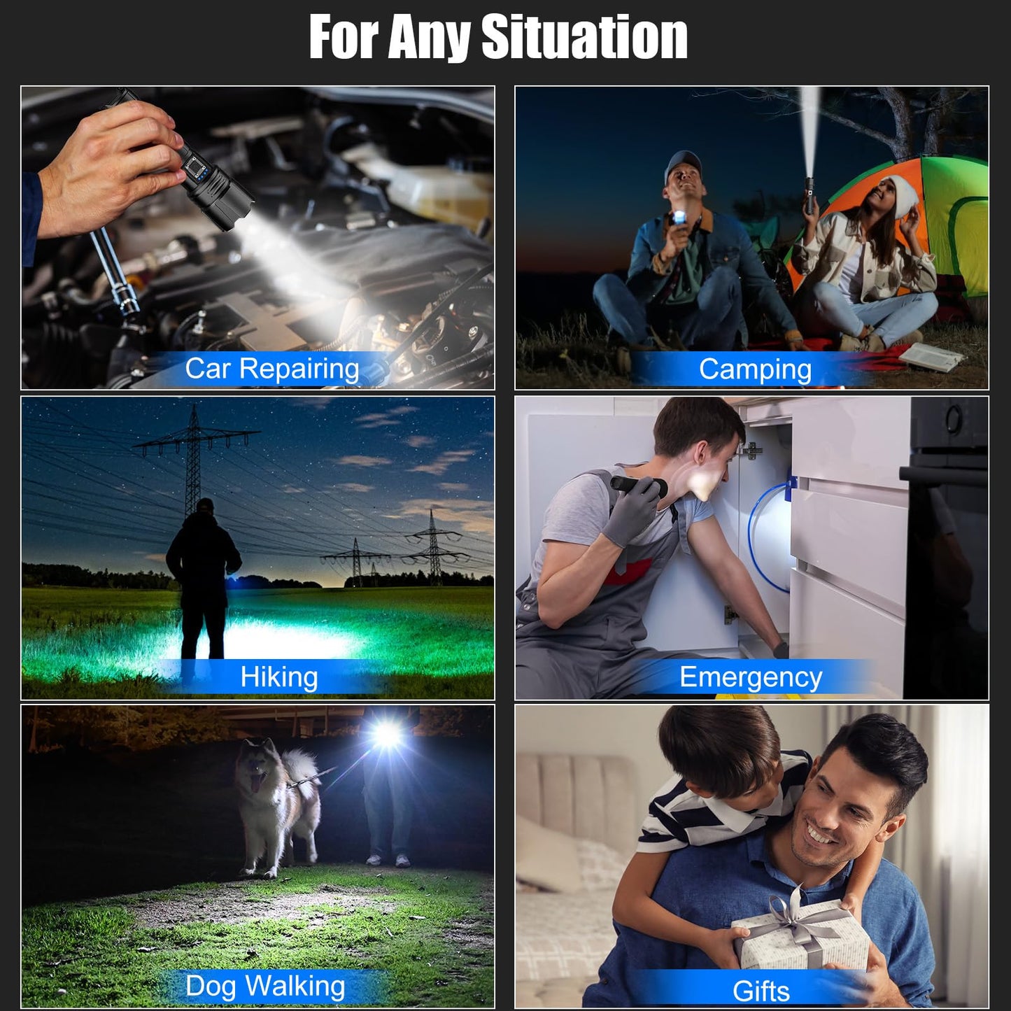 Goreit Flashlight High Lumens Rechargeable, 2000 Lumen Led Flashlights XHP70.2 USB Super Bright Flash Light Battery Powered, Powerful Handheld Flashlights for Emergencies Camping, IP67 Waterproof