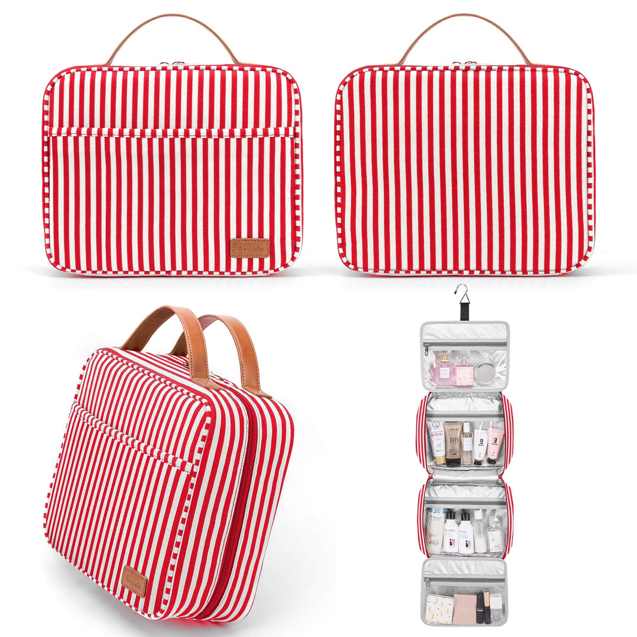 Bosidu Hanging Travel Toiletry Bag, Large Capacity Cosmetic Travel Toiletry Organizer for Women with 4 Compartments & 1 Sturdy Hook, Perfect for Daily Use/Valentines' Day