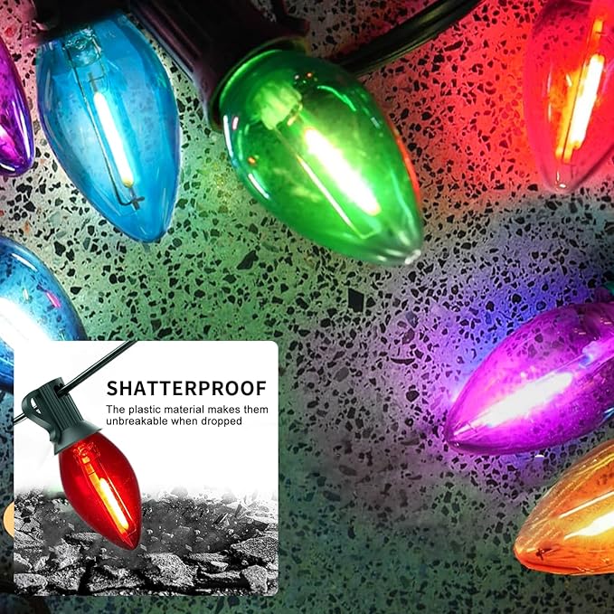 C9 Christmas Lights Outdoor, 25FT Waterproof Multicolor LED String Lights for Roofline Xmas Tree Patio Holiday Party Decor - UL Listed, Commercial Grade, Green Wire